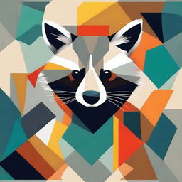 An abstract geometric painting of a raccoon