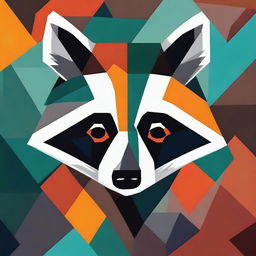 An abstract geometric painting of a raccoon