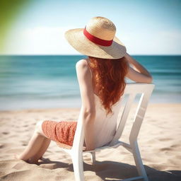 A realistic photo of a slender, fair-skinned, natural red-haired girl with a slender neck