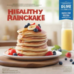 A movie poster featuring a stack of healthy pancakes made with whole grains and topped with fresh fruits like blueberries, strawberries, and banana slices