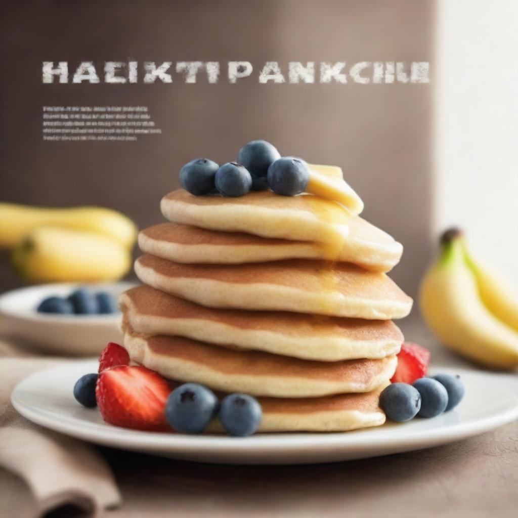 A movie poster featuring a stack of healthy pancakes made with whole grains and topped with fresh fruits like blueberries, strawberries, and banana slices