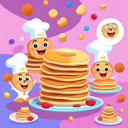 Create an animated scene featuring lively and fun pancakes