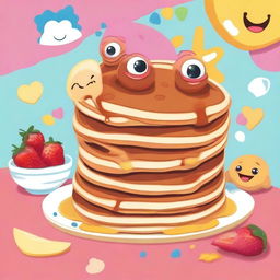 Create an animated scene featuring lively and fun pancakes