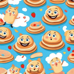 Create an animated scene featuring lively and fun pancakes