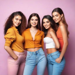 A group of attractive young women posing together in a stylish and fashionable setting