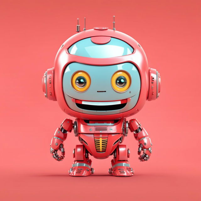 Design a detailed, futuristic smiley robot mascot for a quiz maker Discord bot, using red pastels and no text.