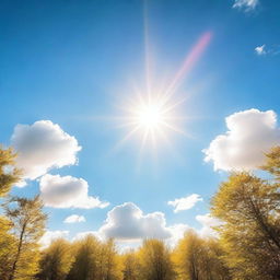 A bright and radiant sun shining in a clear blue sky