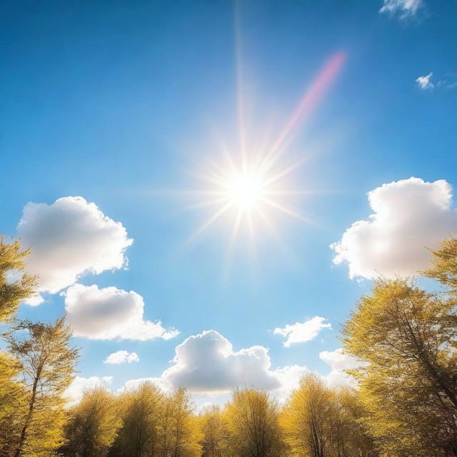 A bright and radiant sun shining in a clear blue sky