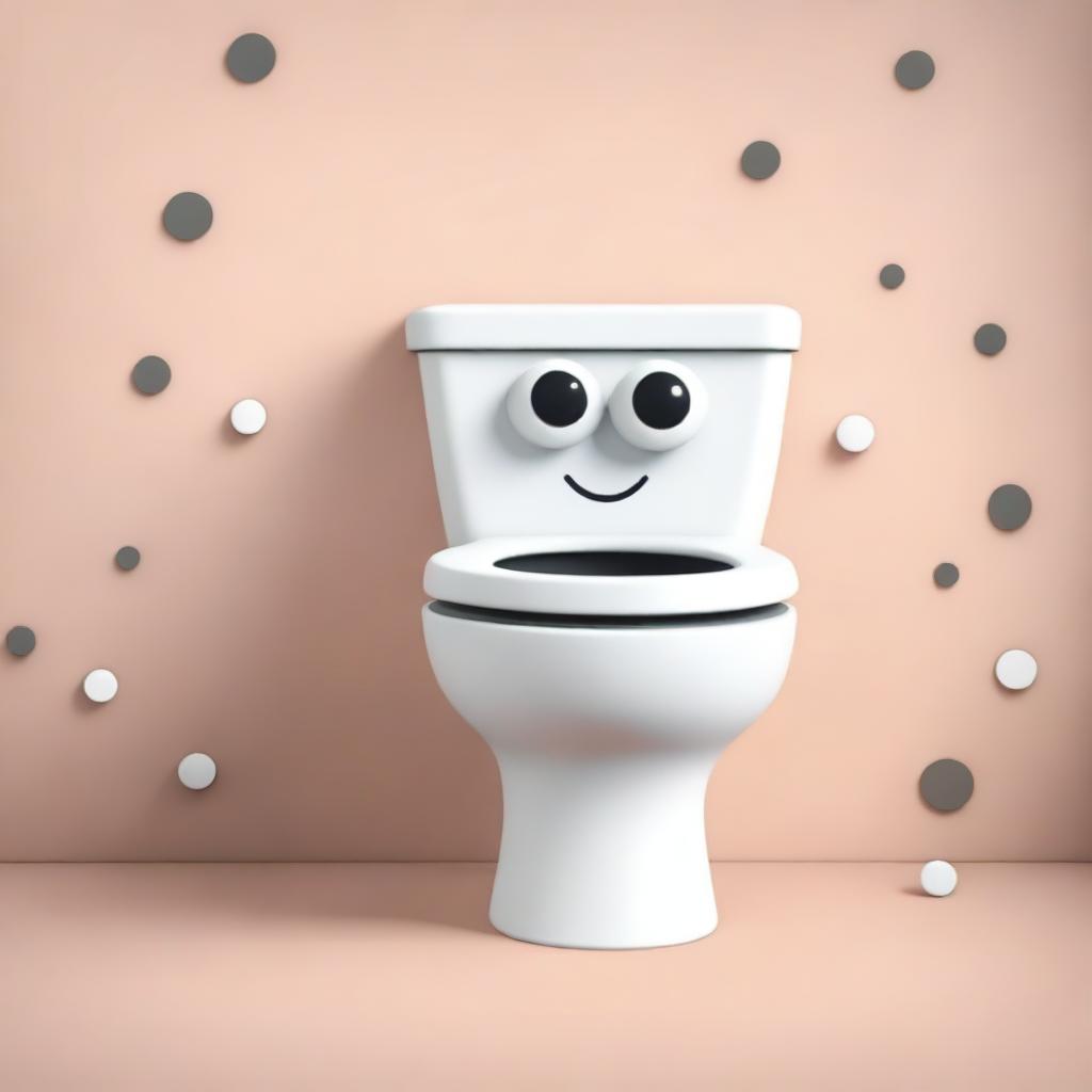 A whimsical and humorous scene featuring a toilet with googly eyes and a quirky expression, as if it is dancing or moving in a funny way