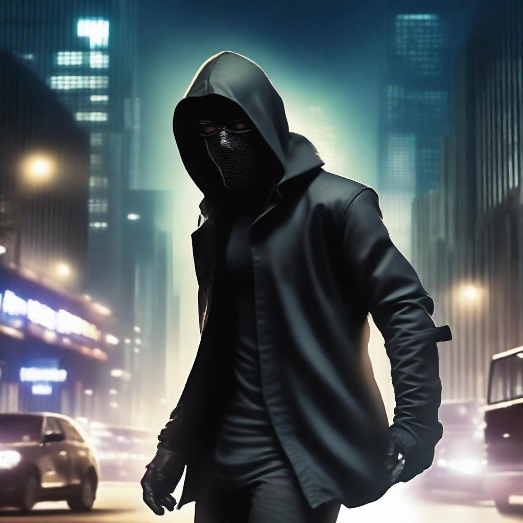 A highly skilled and elusive thief, known as the most wanted in the world, dressed in dark, stealthy attire with a mask