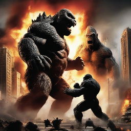 A thrilling and intense battle scene between Godzilla and King Kong