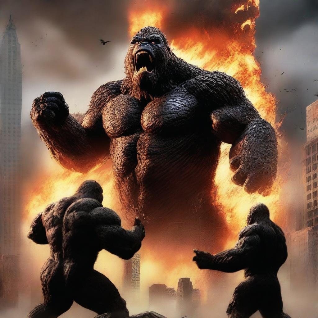 A thrilling and intense battle scene between Godzilla and King Kong