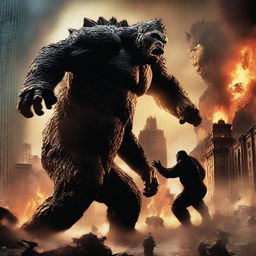 A thrilling and intense battle scene between Godzilla and King Kong