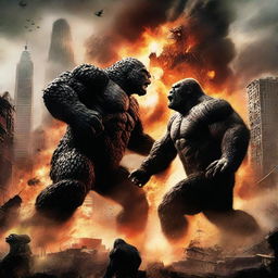 A thrilling and intense battle scene between Godzilla and King Kong