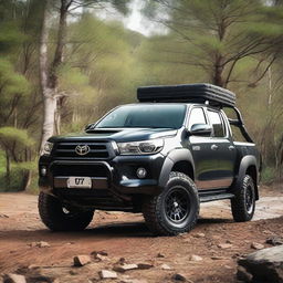 A detailed image of a Toyota Hilux N70 equipped with a 4-inch lift kit and 35-inch tires