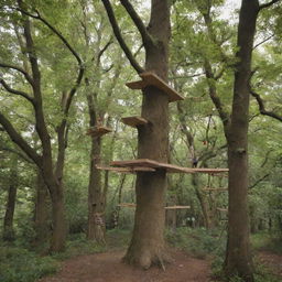 A plethora of nuts scattered around, amusing toys in play, and a tree-top acrobatics course suspended between tall, leafy trees.