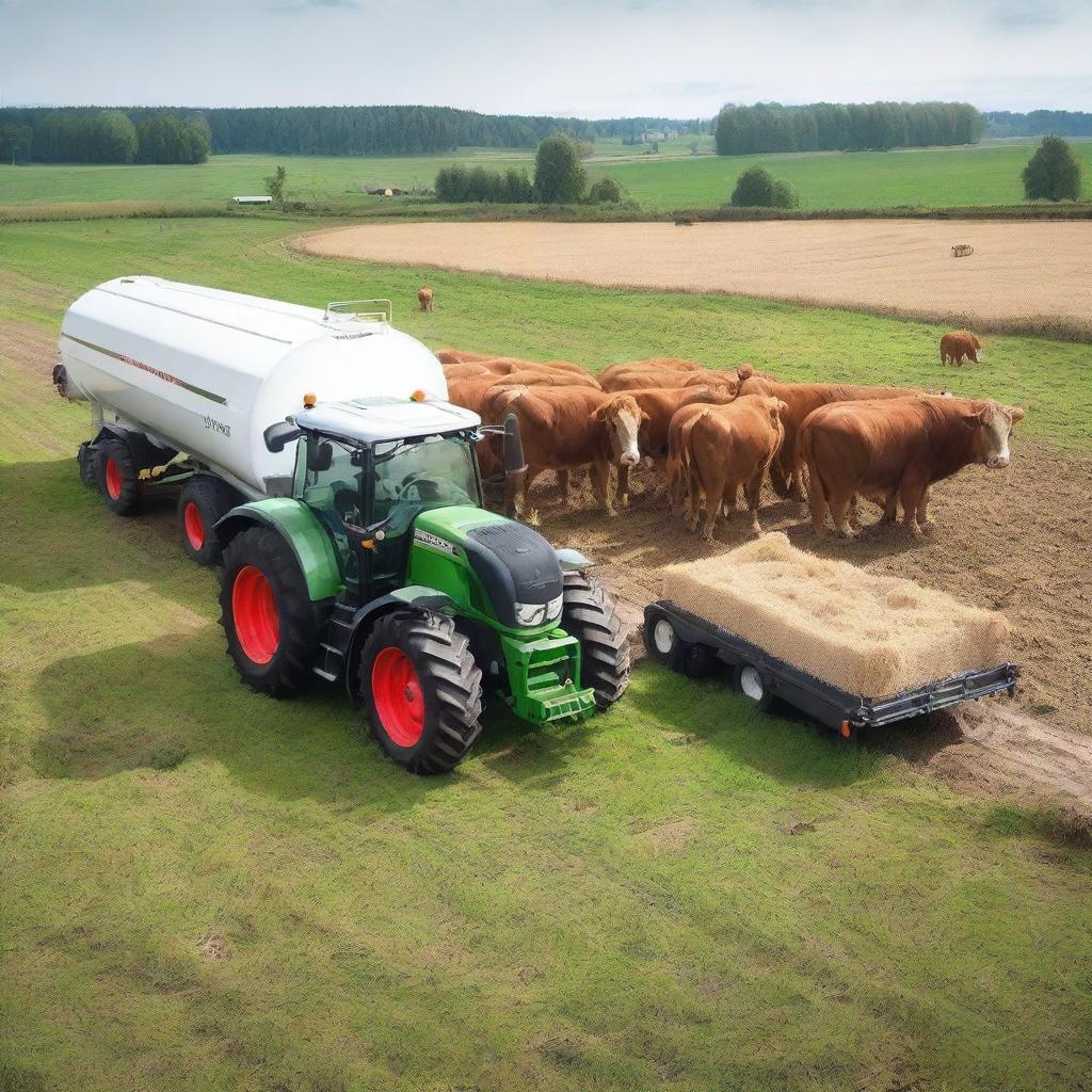 A Fendt Vario 818 tractor feeding cows with a feed wagon