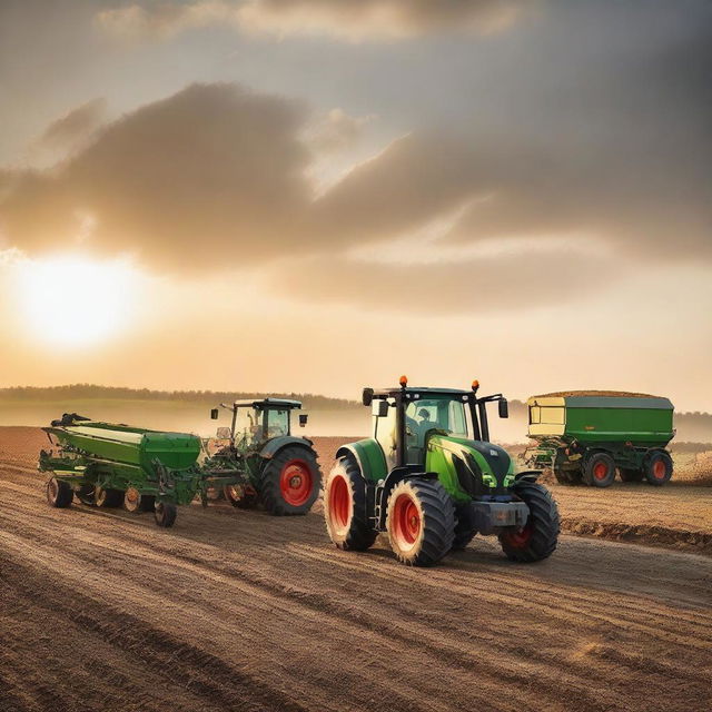 A Fendt Vario 818 tractor feeding cows at sunset