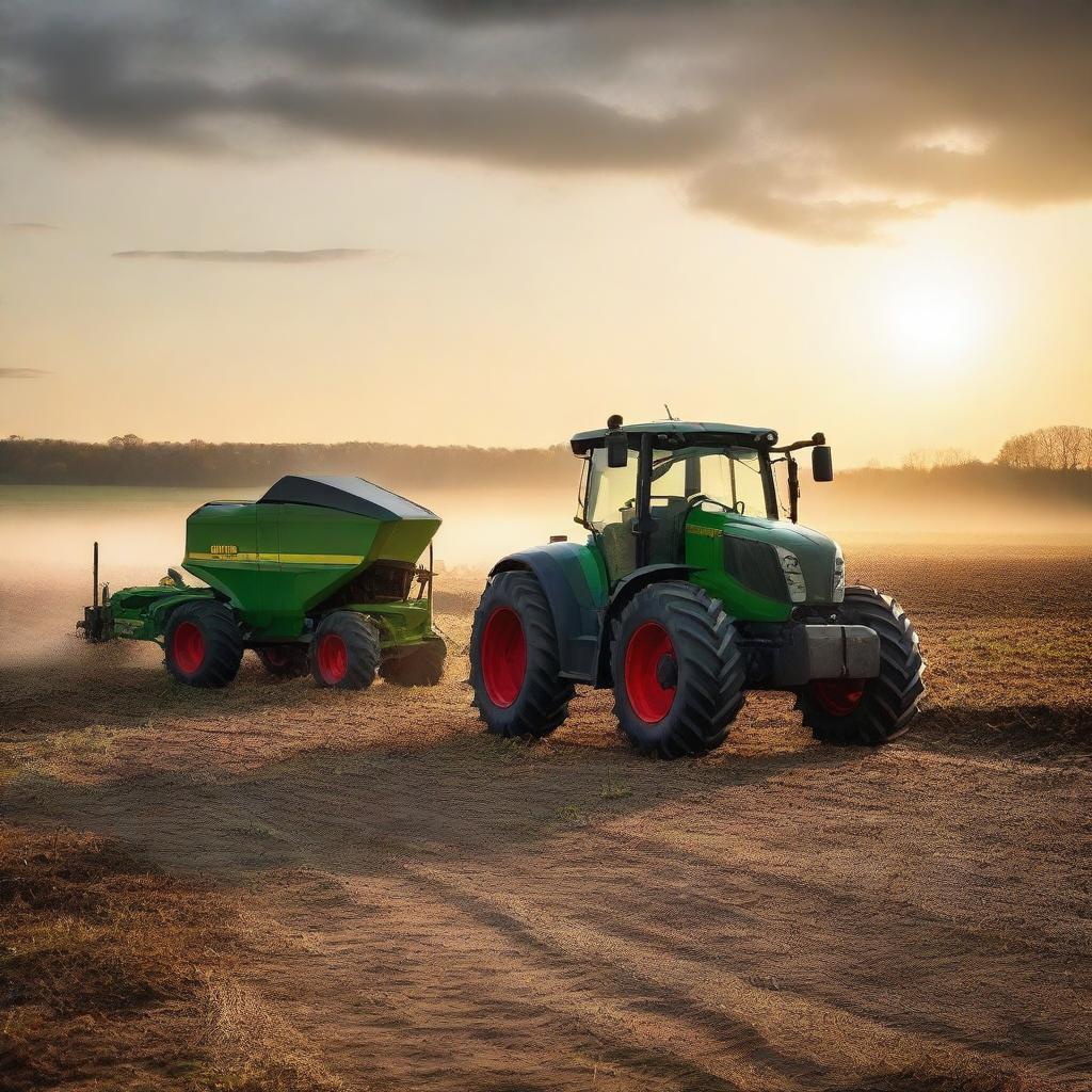 A Fendt tractor feeding cows at sunset