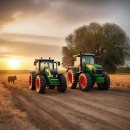 A Fendt tractor feeding cows at sunset