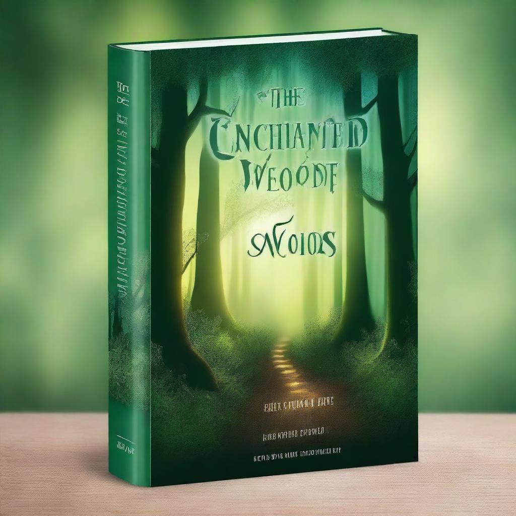 Create a captivating book cover featuring a mystical forest with glowing trees and a hidden pathway