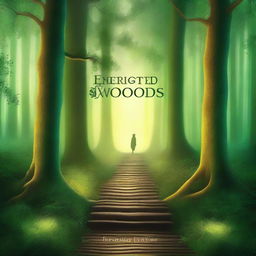 Create a captivating book cover featuring a mystical forest with glowing trees and a hidden pathway