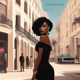 A book cover featuring a young black woman standing on Rodeo Drive in Beverly Hills, dressed stylishly