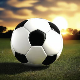 Create a detailed image of a soccer ball with the sun setting behind it