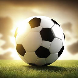 Create a detailed image of a soccer ball with the sun setting behind it