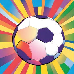 Create a detailed image of a colorful soccer ball with the sun setting behind it