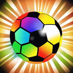 Create a detailed image of a colorful soccer ball with the sun setting behind it