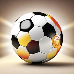 Create a detailed image of a soccer ball resembling the World Cup 2022 ball with the sun setting behind it