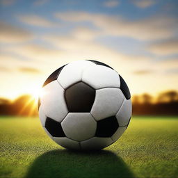 Create a detailed image of a soccer ball resembling the Euro 2024 ball with the sun setting behind it