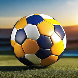 Create a detailed image of a soccer ball resembling the Euro 2024 ball with the sun setting behind it