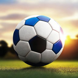 Create a detailed image of a soccer ball resembling the Euro 2024 ball with the sun setting behind it