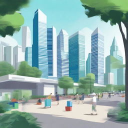 A high-quality digital art image illustrating the city view of Singapore