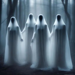 A group of alluring female ghosts with ethereal, flowing forms