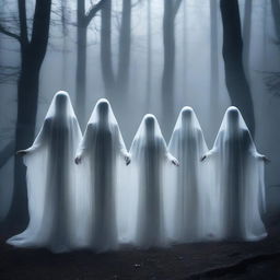 A group of alluring female ghosts with ethereal, flowing forms