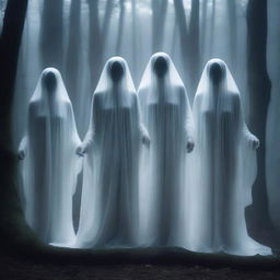 A group of alluring female ghosts with ethereal, flowing forms