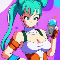 A detailed illustration of Bulma from Dragonball in a sexy pose