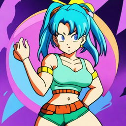 A detailed illustration of Bulma from Dragonball in a sexy pose