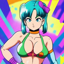 A detailed illustration of Bulma from Dragonball in a sexy pose