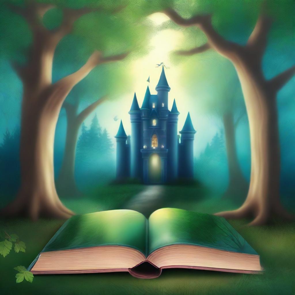 Create a captivating book cover featuring an enchanted forest with a mystical aura