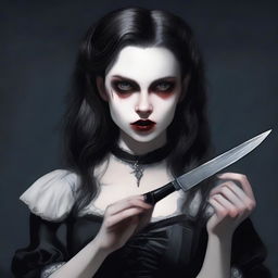 A realistic portrayal of a vampire girl holding a knife