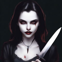 A realistic portrayal of a vampire girl holding a knife