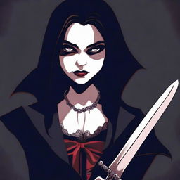 A vampire girl holding a knife with a determined expression