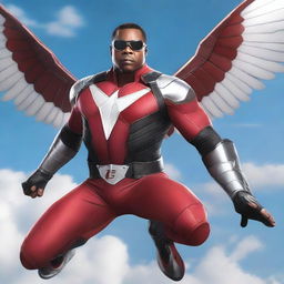 A dynamic image of Sam Wilson, also known as Falcon, in his superhero costume