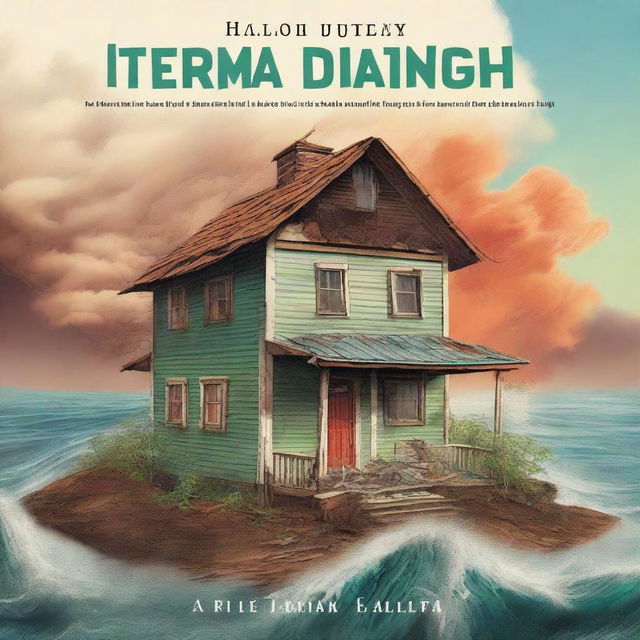 A book cover featuring a house amidst the effects of climate change