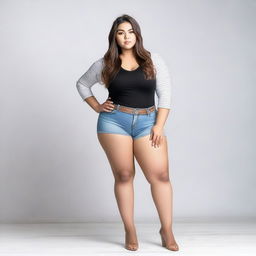 A girl with a very large and plump posterior, standing in a casual pose