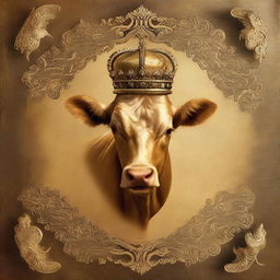 A book cover with a golden background featuring the tip of a calf's head with a crown falling off its head